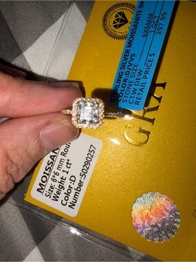 Asher Cut with Halo Moissanite Ring Gold over 925 Sterling Silver 1Ct Size 9